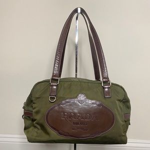 💯 Authentic Prada Green Tessuto Bowler Tote Bag
